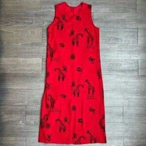 Vintage Giraffe Print Resort Sleeveless Shift Dress Maxi Dress Summer Size M